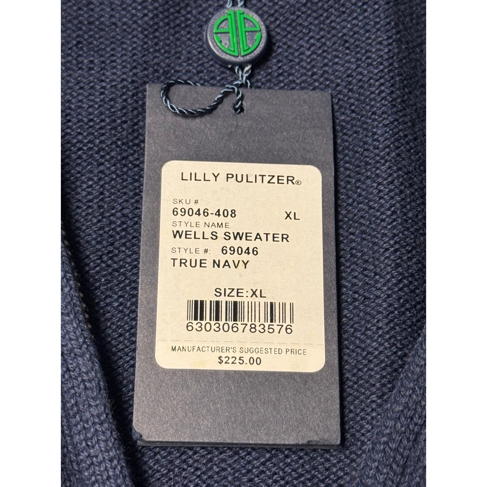 Lilly Pulitzer Wells Sweater Mens XL Navy Full Zip Elbow Patches  NWT #69046 - Picture 12 of 16